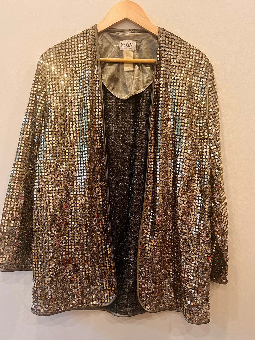 Vintage Regal Gold Sequin Dot Metallic Lightweight Blazer Jacket Women’s 10